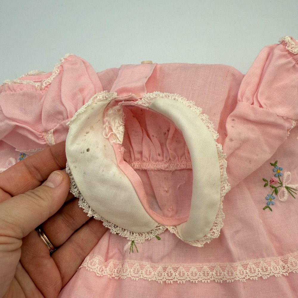 Vtg 60s Baby Togs Pink Dress |Lace Collar & Floral Embroidery| 6-12 mo/Baby Doll - Picture 5 of 8
